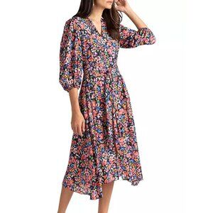 Shoshanna Santana Printed Puff Sleeve Floral Midi Dress Size 6